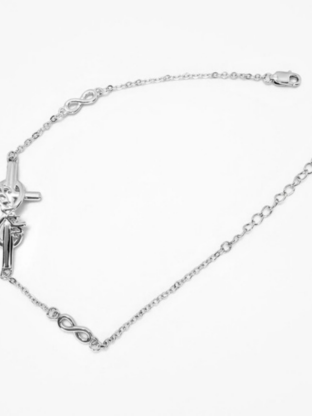 Sterling Silver 925 Faith Cross Infinity Symbol Chain Bracelet Adjustable Dainty